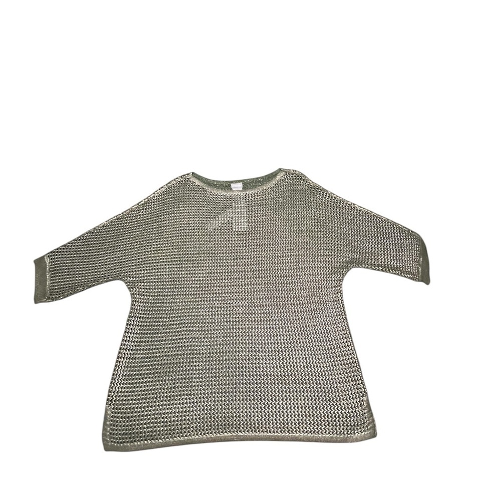 Chicos Women's Pullover Shine Open Stitch Sweater-Olive Green Metallic-Size 3